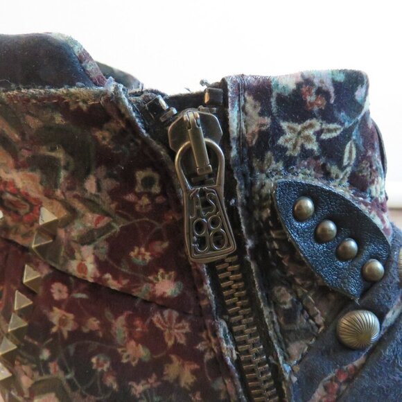 A.S. 98 Blue Floral Velvet Studded Bohemian Leather Ankle Booties Boots - Picture 13 of 15